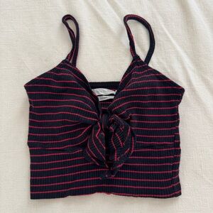 Urban Outfitters Jamie Tie-Front Cropped Cami - Black/Red Striped Tank, Size XS